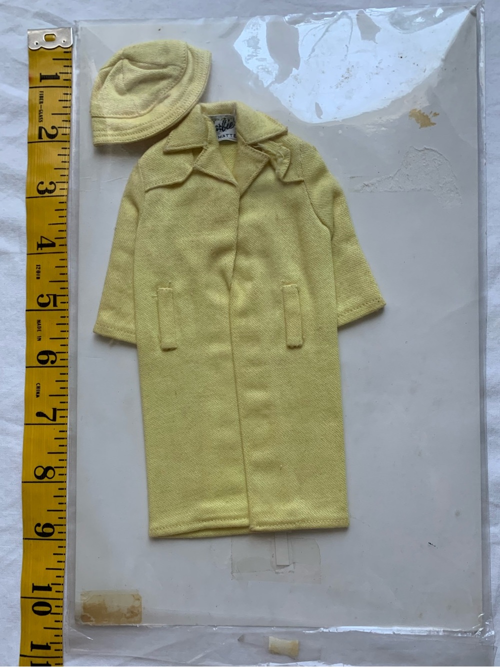Vtg 1963 Barbie Stormy Weather Yellow Rain Coat & Hat #949 Cotton Poplin Mattel